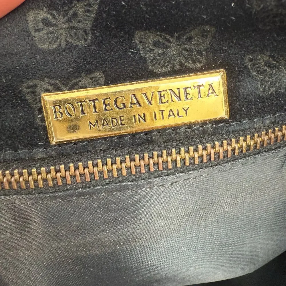 Bottega Veneta Vintage Suede Shoulder Bag Envelope Clutch Black Butterfly Print